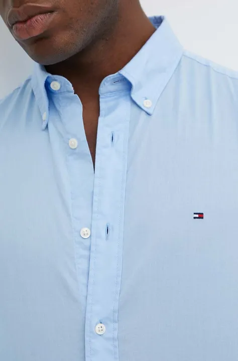 Tommy Hilfiger koszula bawełniana męska kolor niebieski regular z kołnierzykiem button-down