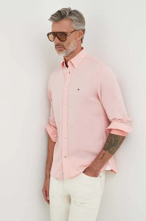 Košulja Tommy Hilfiger za muškarce, boja: narančasta, slim, o button-down ovratnikom