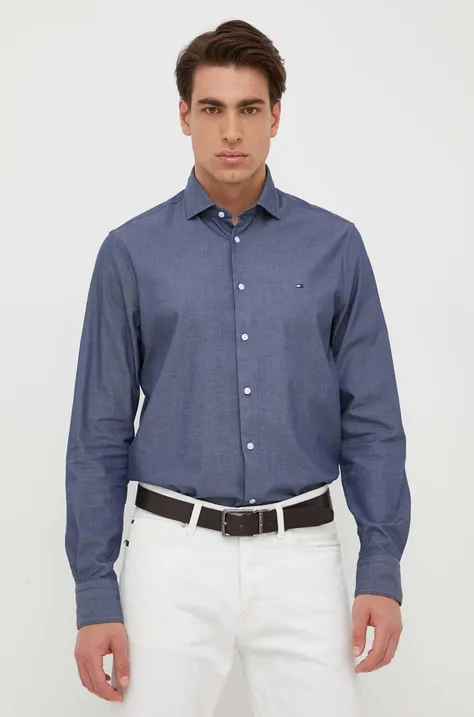 Хлопковая рубашка Tommy Hilfiger мужская цвет синий regular классический воротник
