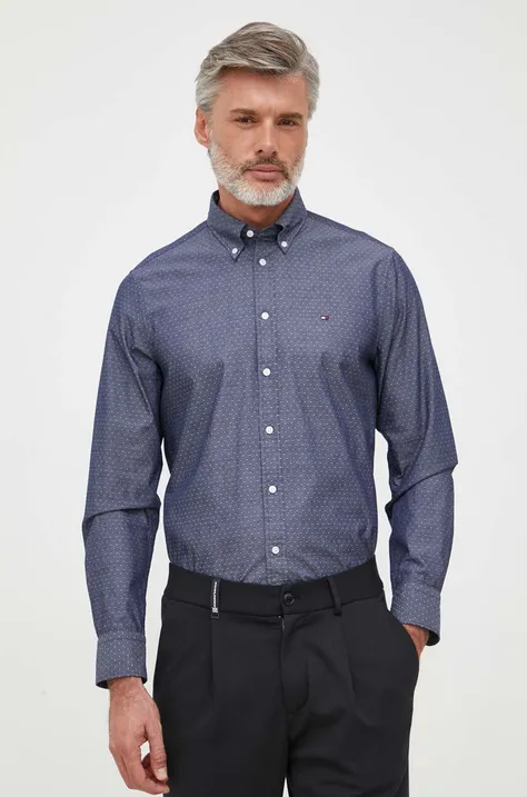 Pamučna košulja Tommy Hilfiger za muškarce, boja: tamno plava, slim, o button-down ovratnikom