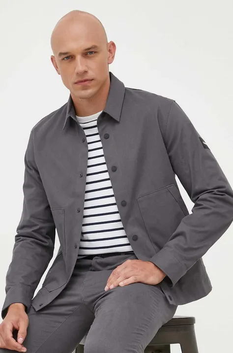 Košulja Calvin Klein za muškarce, boja: siva, relaxed, s klasičnim ovratnikom