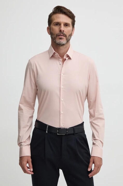 Calvin Klein camasa barbati, culoarea roz, cu guler clasic, slim, K10K108229