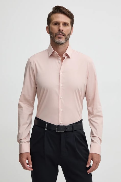 Calvin Klein camasa barbati, culoarea roz, cu guler clasic, slim, K10K108229