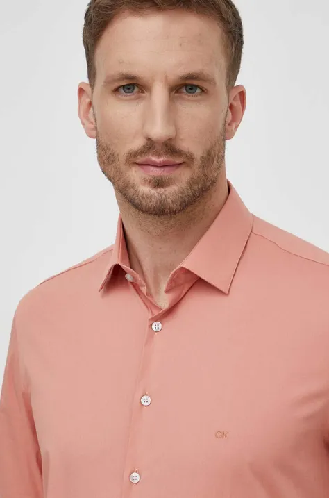 Calvin Klein cămașă bărbați, culoarea roz, cu guler clasic, slim K10K108229