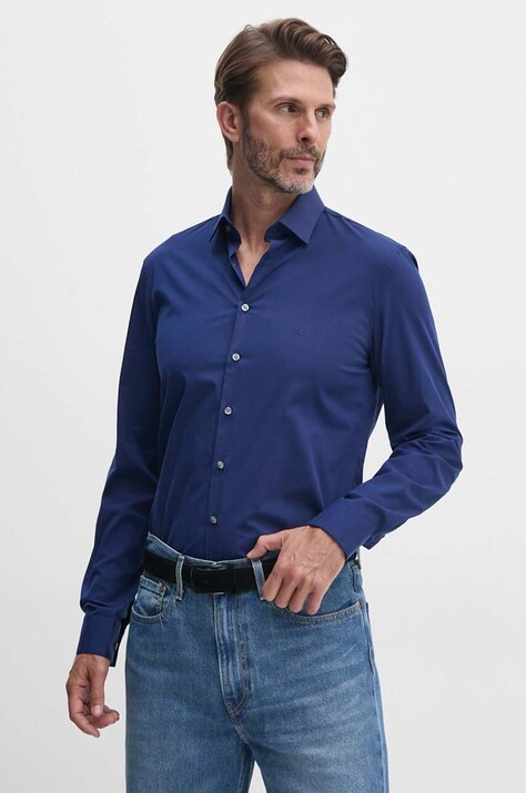 Calvin Klein camasa barbati, culoarea roz, cu guler clasic, slim, K10K108229