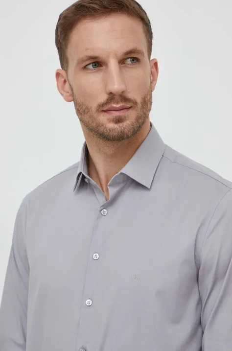 Košeľa Calvin Klein pánska, šedá farba, slim, s klasickým golierom, K10K108229