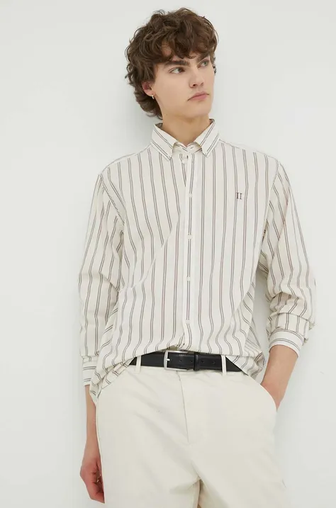 Bavlnená košeľa Les Deux Kristian Stripe pánska, béžová farba, regular, s golierom button-down