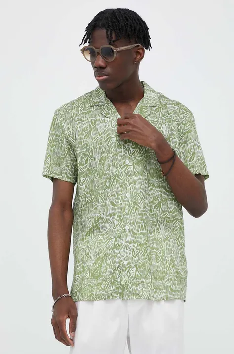 Рубашка Bruuns Bazaar Won Homer AOP мужская цвет зелёный regular