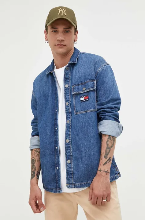 Τζιν πουκάμισο Tommy Jeans ανδρικό, χρώμα: ναυτικό μπλε