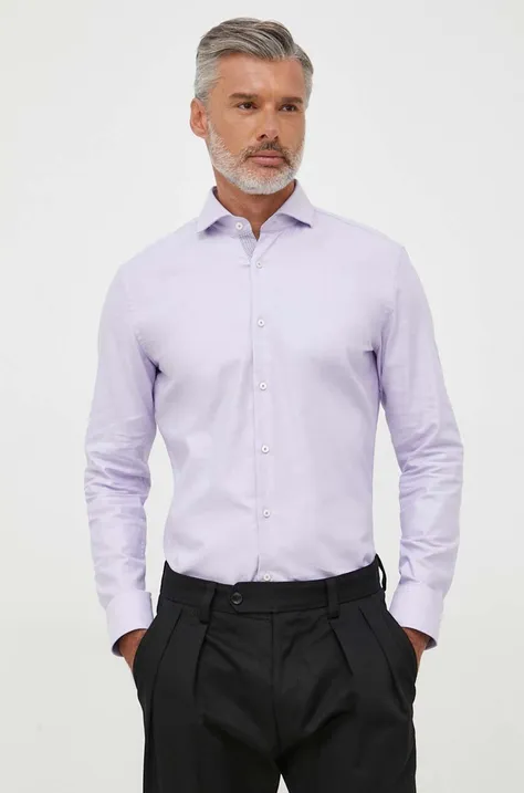 Košulja BOSS za muškarce, boja: ljubičasta, slim, s talijanskim ovratnikom