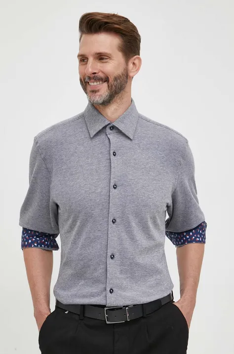 Βαμβακερό πουκάμισο BOSS ανδρικό, χρώμα: ναυτικό μπλε