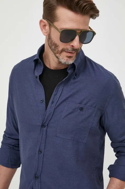 Pamučna košulja BOSS za muškarce, boja: tamno plava, slim, o button-down ovratnikom