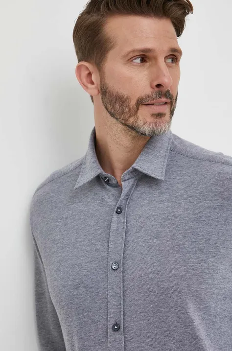 Pamučna košulja BOSS za muškarce, boja: siva, regular