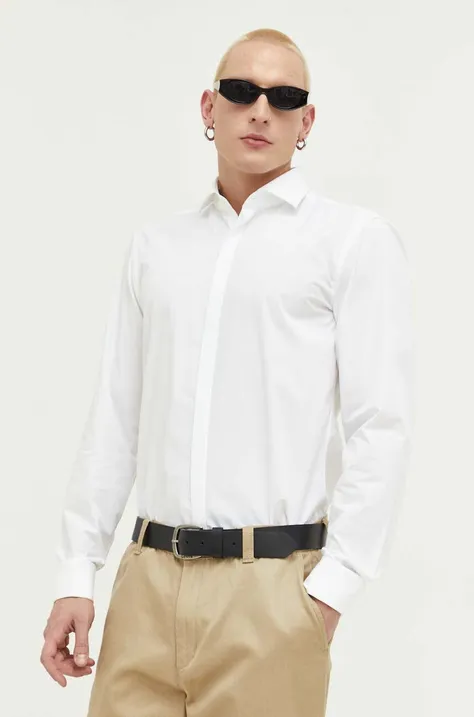 HUGO koszula bawełniana męska kolor biały slim