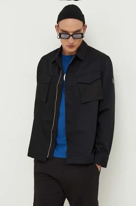 HUGO kurtka bawełniana kolor czarny przejściowa oversize