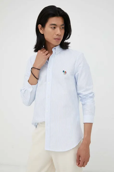 PS Paul Smith koszula bawełniana męska kolor niebieski slim z kołnierzykiem button-down