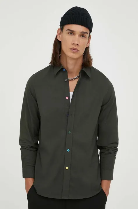 Βαμβακερό πουκάμισο PS Paul Smith ανδρικό, χρώμα: πράσινο
