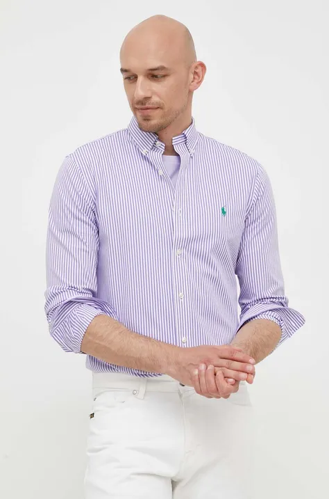 Košeľa Polo Ralph Lauren pánska, fialová farba, regular, s golierom button-down