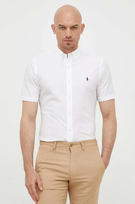 Košeľa Polo Ralph Lauren pánska, biela farba, slim, s golierom button-down
