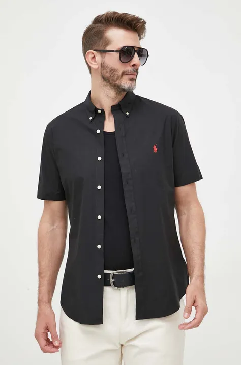Рубашка Polo Ralph Lauren мужская цвет чёрный slim воротник button-down