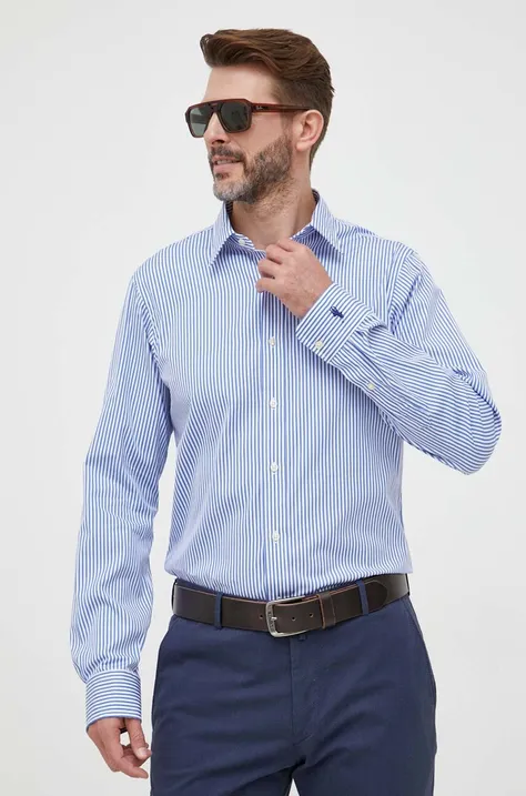 Памучна риза Polo Ralph Lauren мъжка в синьо със стандартна кройка с класическа яка