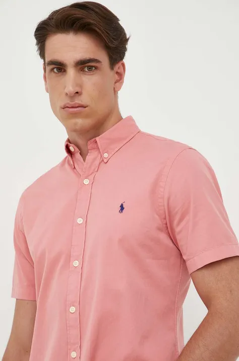 Хлопковая рубашка Polo Ralph Lauren мужская цвет розовый regular воротник button-down