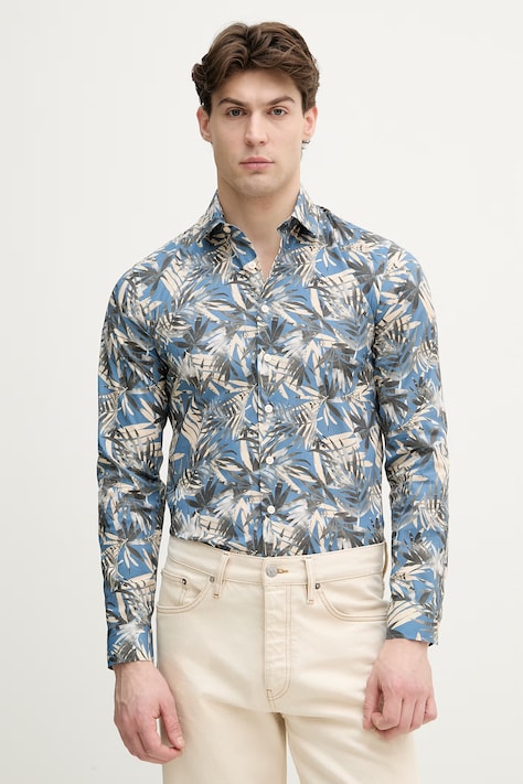 Lindbergh koszula męska kolor niebieski slim z kołnierzykiem klasycznym