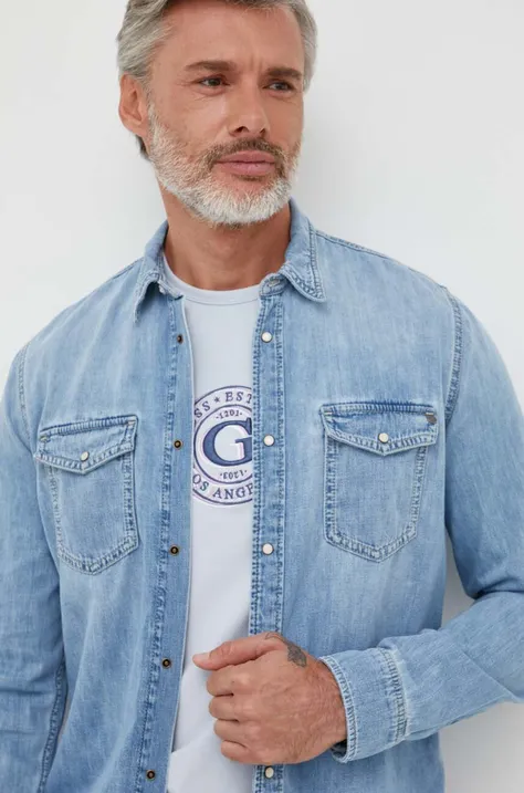 Pepe Jeans koszula jeansowa Hammond męska kolor niebieski regular z kołnierzykiem klasycznym
