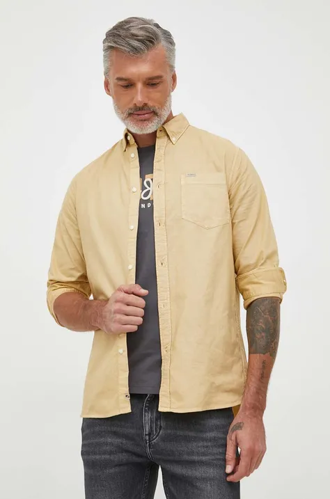 Бавовняна сорочка Pepe Jeans Fabio чоловіча колір бежевий regular комір button-down