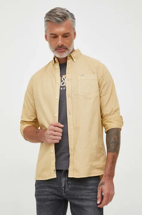 Хлопковая рубашка Pepe Jeans Fabio мужская цвет бежевый regular воротник button-down