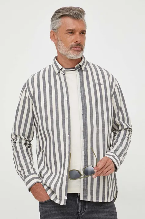 Памучна риза Pepe Jeans Crivitz мъжка в сиво със стандартна кройка с яка с копче
