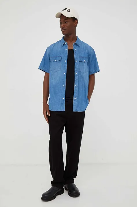 Дънкова риза Levi's мъжка в синьо със свободна кройка с класическа яка