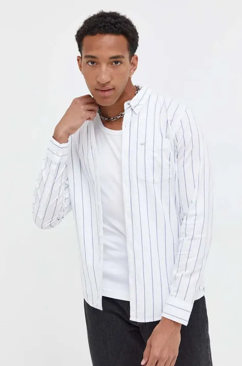 Hollister Co. koszula męska kolor biały regular z kołnierzykiem button-down