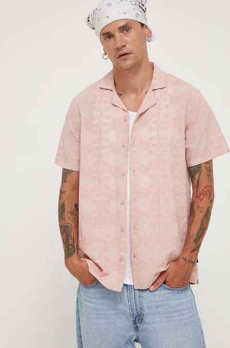 Памучна риза Hollister Co. мъжка в розово със стандартна кройка