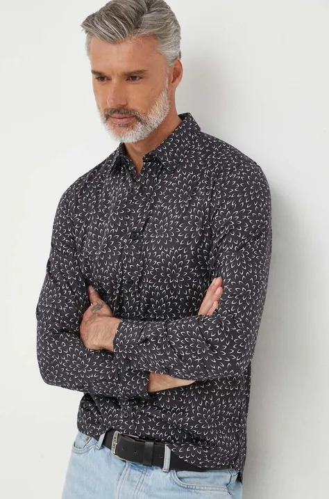 Košulja Guess za muškarce, boja: siva, slim, s klasičnim ovratnikom