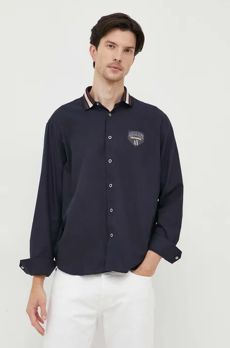 Košeľa Armani Exchange pánska, tmavomodrá farba, voľný strih, s klasickým golierom
