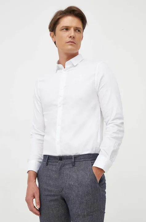 Bavlnená košeľa Armani Exchange pánska, biela farba, slim, s klasickým golierom