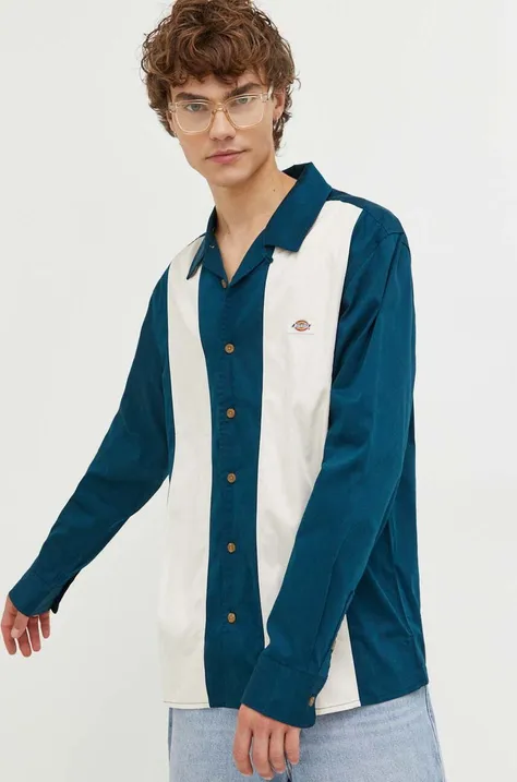 Dickies koszula bawełniana męska kolor niebieski regular