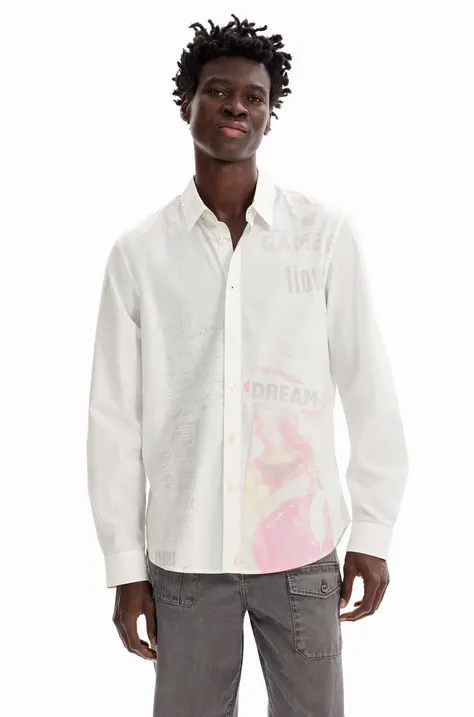 Desigual koszula bawełniana męska kolor biały regular z kołnierzykiem klasycznym