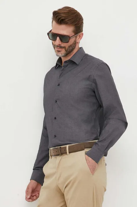 Риза Liu Jo мъжка в сиво със стандартна кройка с класическа яка