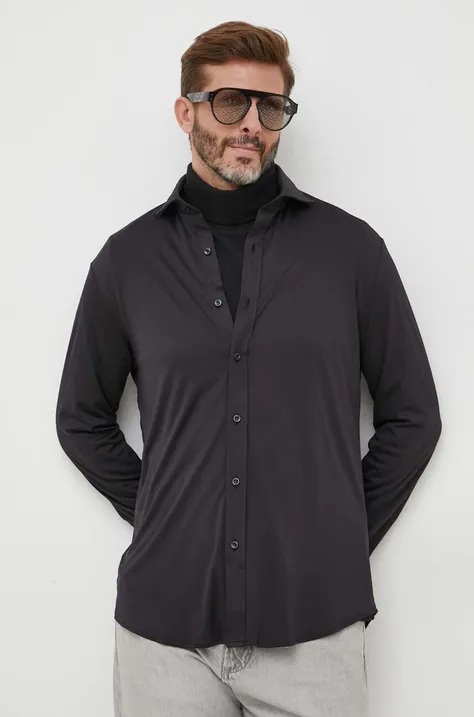 Риза Paul&Shark мъжка в черно със стандартна кройка с класическа яка