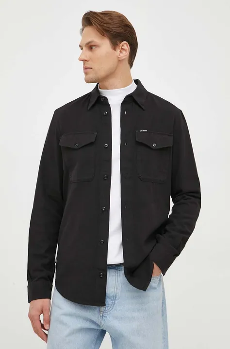 Βαμβακερό πουκάμισο G-Star Raw ανδρικό, χρώμα: μαύρο