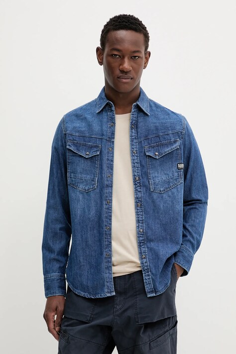 G-Star cămașă din denim culoarea bleumarin, cu guler clasic, slim
