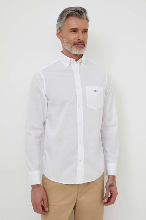 Хлопковая рубашка Gant мужская цвет белый regular воротник button-down