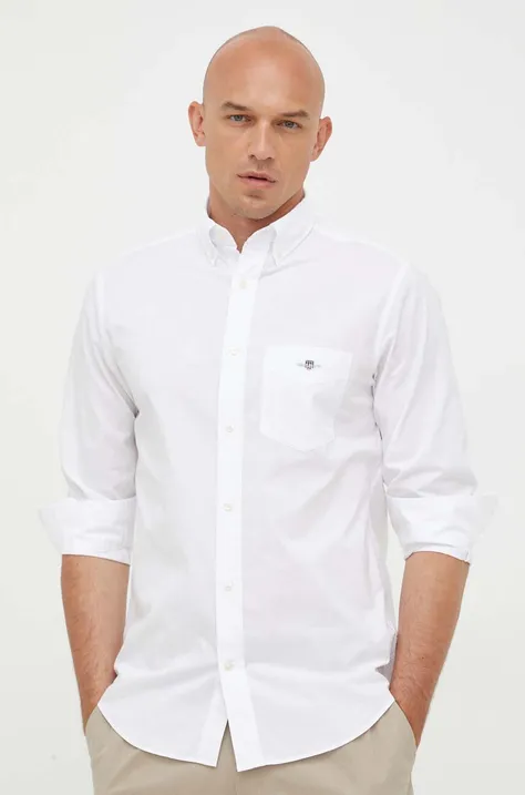 Хлопковая рубашка Gant мужская цвет белый regular воротник button-down