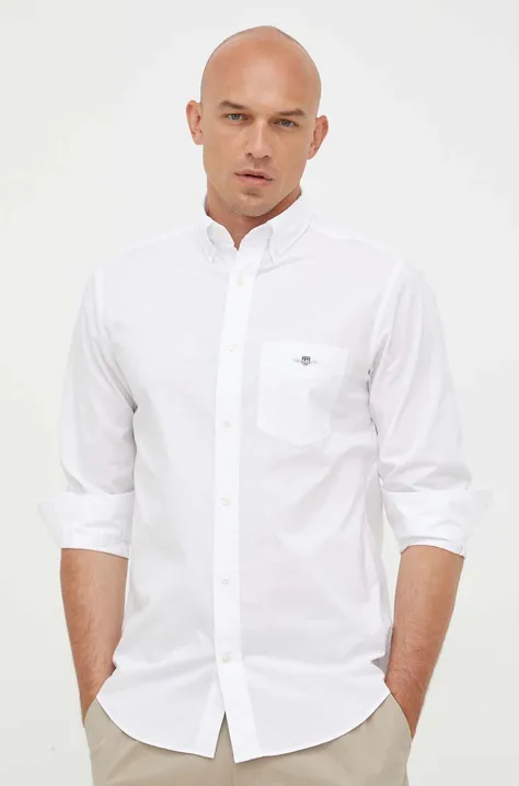 Gant koszula bawełniana męska kolor biały regular z kołnierzykiem button-down