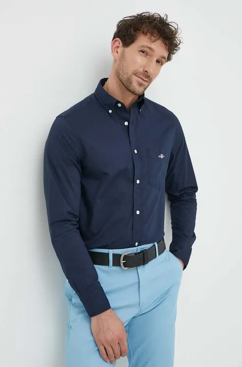 Хлопковая рубашка Gant мужская цвет синий regular воротник button-down