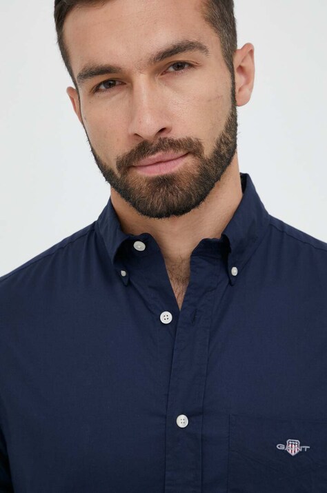Gant camasa din bumbac barbati, culoarea albastru marin, cu guler button-down, regular