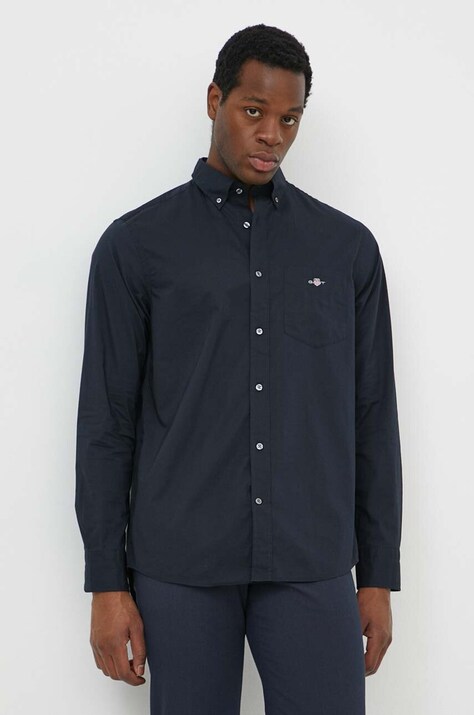 Хлопковая рубашка Gant мужская цвет чёрный regular воротник button-down