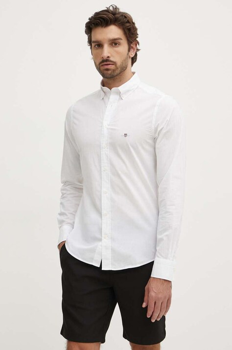 Хлопковая рубашка Gant мужская цвет белый slim воротник button-down
